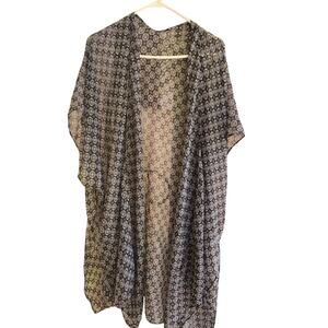 NWT Black GraySheer Kimono Swim Cover Up One Size Beachwear